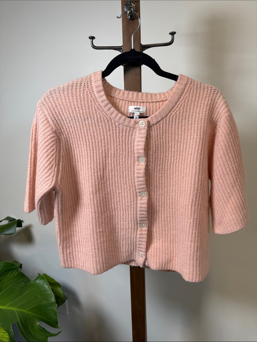 aerie Blush Pink Short-Sleeve Button-Up Knit Cardigan